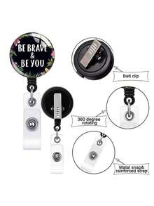 1 pieza Carrete portaidentificación con letras inglesas ajustable, con clip, cierre giratorio y llavero de cristal redondo, adecuado para enfermeras, médicos, uso en la oficina, identificación escolar, decoración de Halloween, Navidad y Día de San Valentín, regalo significativo de Año Nuevo para amigos, compañeros de trabajo, maestros y mayores