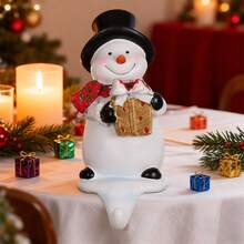 Adorno navideño con forma de muñeco de nieve y gancho para calcetines, ideal para chimeneas. - Negro - Ver 3