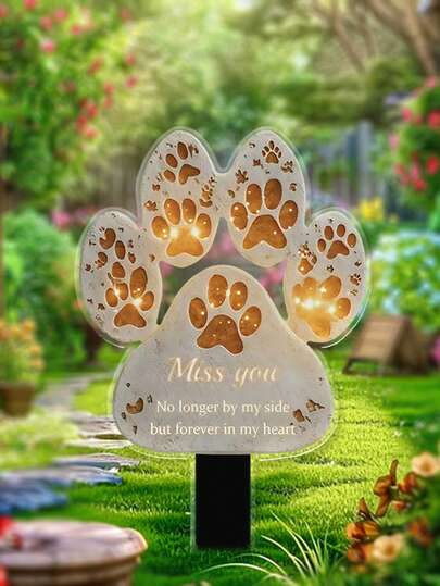 1pc Garden Decor Ground (5 Inches X 8.81 Inches), Paw Print Eternal Cat Paw Outline Memorial Plaque, "Missing You" Theme, With Golden Paw Print Design, Suitable For Pet Memorial, Balcony, Flower Bed Or Potted Plant, Thanksgiving, Halloween, Day Of The Dead, Anniversary, Memorial Day, Garden Decor, No Battery Required, Durable Plastic Garden Decor Art Garden , Memorial Pet Plaque, Grave Marker
