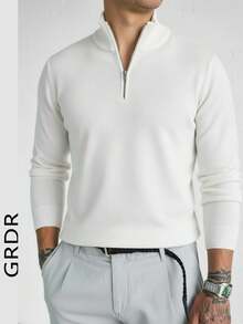 GRDR Men's Casual Long Sleeve Half Zip Knit Sweater, Versatile For Daily Wear - White - View 2