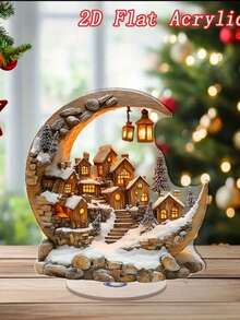 1 Stück Bohemian Stil Acryl 2D flaches Weihnachts-Mond-Haus Tischdekoration, vielseitige Mondlicht-Dorfszene Figur, geeignet für Zuhause, Büro, Veranda, Raumdekoration, perfektes Weihnachtsgeschenk - Verschiedenfarbig - Übersicht 6
