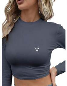 Cropped Top Thermal Second Skin UV Protection Fitness Gym Casual Knitted Fabric Asymmetrical Fitness, Sports Home Holiday School Beach Travel Daily Sports And Fitness Winter, Summer - 深灰色 - 查看 4