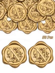 30/50 miếng dán niêm phong thư bằng sáp, nhãn dán sáp tự dính mạ vàng, nhãn dán niêm phong phong bì, nhãn dán mạ vàng, thích hợp cho thiệp Lễ Tạ ơn/gói quà/thiệp mời đám cưới, tiệc đính hôn, tiệc sinh nhật, Giáng sinh và các dịp khác. - Đồng - Xem 15