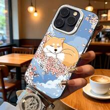 Funda de Teléfono Diseño de Perro Shiba Inu Durmiendo con Flor de Cerezo Azul Transparente para iPhone 14 13 12 11 Pro Max y  Galaxy S23 S22 S21 S20 Adecuada para Todas las Estaciones Elección de Regalo Perfecta - Plateado - Ver 6