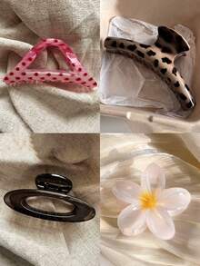 4个/1个女士大号10.5厘米/4.13英寸三角形花朵发夹，粉色、白色、棕色、豹纹图案可选，轻质塑料材质，时尚百搭，优雅简约，纯色、渐变色可选，适合日常、休闲、派对、通勤、度假、扎马尾、盘发、洗脸、化妆等场合，是理想的服装配饰。优雅的爪夹，女士发夹，女士发饰，适合夏季、假日、旅行、节日、生日等场合。 - 彩色 - 查看 7