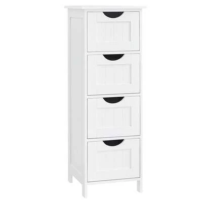 Bathroom Floor Storage Cabinet, Bathroom Storage With 4 Drawers, Bathroom Cabinet Freestanding, 30 X 30 X 82 Cm, Modern Style, White