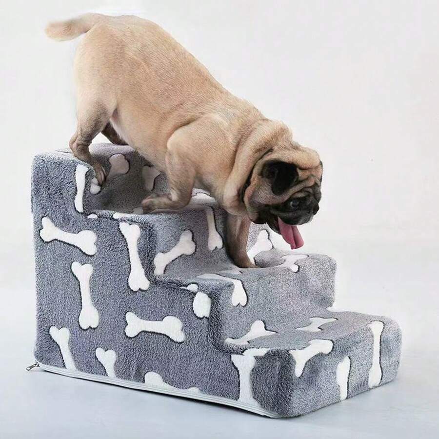 4-Tier Pet Stairs Ladder, Washable Bedside Steps For Small Dogs Cats, Puppy Teddy Climb Up Down Bed - Grey - View 1