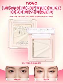 NOVO Matte Highlighter Powder Compact, Face Brightening, Tear Trough Defining, Natural Finish, Lightweight, Long-Lasting, Suitable For Daily Use, Beginners, Cost-Effective, Students, Outdoor Travel, Autumn/Winter Makeup - 01# Milk Rice White - View 1
