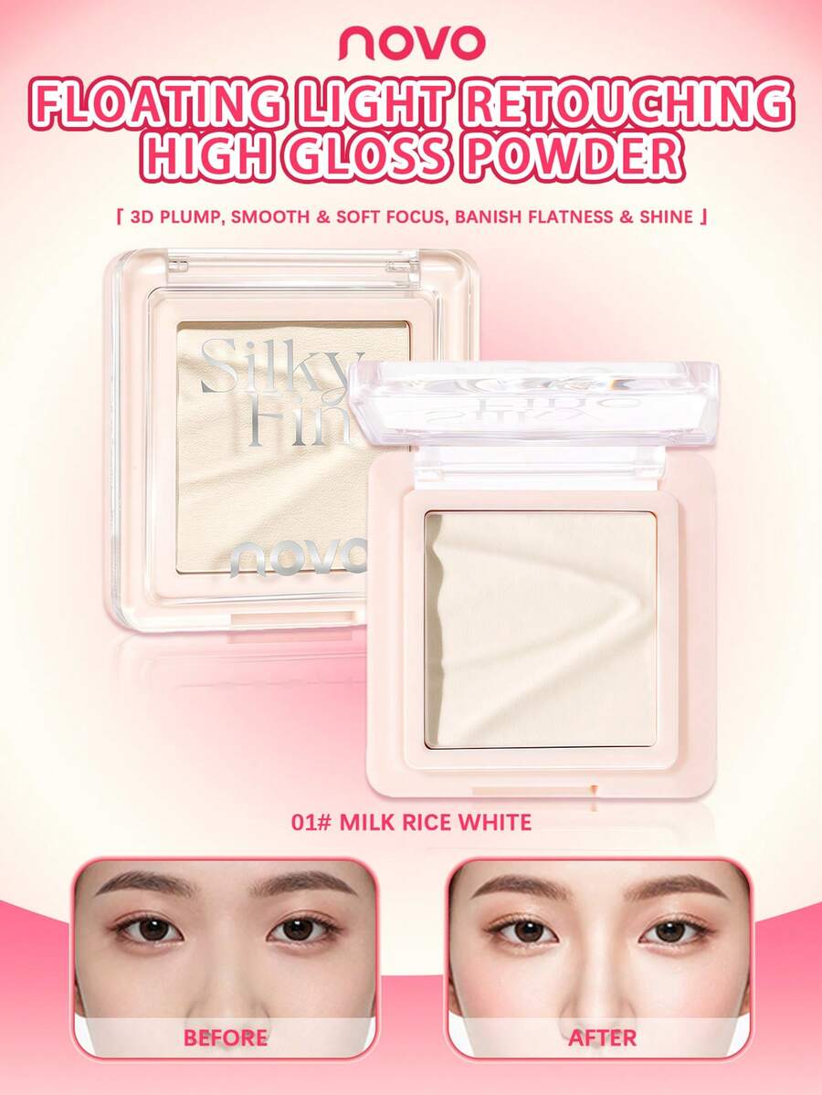 NOVO Matte Highlighter Powder Compact, Face Brightening, Tear Trough Defining, Natural Finish, Lightweight, Long-Lasting, Suitable For Daily Use, Beginners, Cost-Effective, Students, Outdoor Travel, Autumn/Winter Makeup - 01# Milk Rice White - View 1