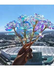 12Pcs/6Pcs/1Pc Artificial Flower, Rose Artificial Flower, PVC Artificial Flower With Stem, White Plastic Flower Faux Flower, Romantic Holographic Flower Decor Home Decoration And Party, Home Decoration, Wedding Gift, Birthday Gift, Anniversary Gift, Artificial Flower Arrangement - Multicolor - View 11