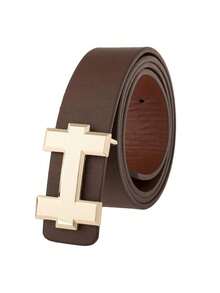 一款不显身材的大码腰带，单条装，女士时尚奢华设计师款牛皮腰带，搭配牛仔裤，PU皮革表带，金色扣环。 - 多色 - 查看 8