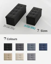 MAZIE Collection - Storage Ottoman Bench, 76 Cm Folding Foot Rest Stool, End Of Bed Bench, Easy Assembly, For Living Room, Bedroom, Entryway, Ink Black - Black - View 6