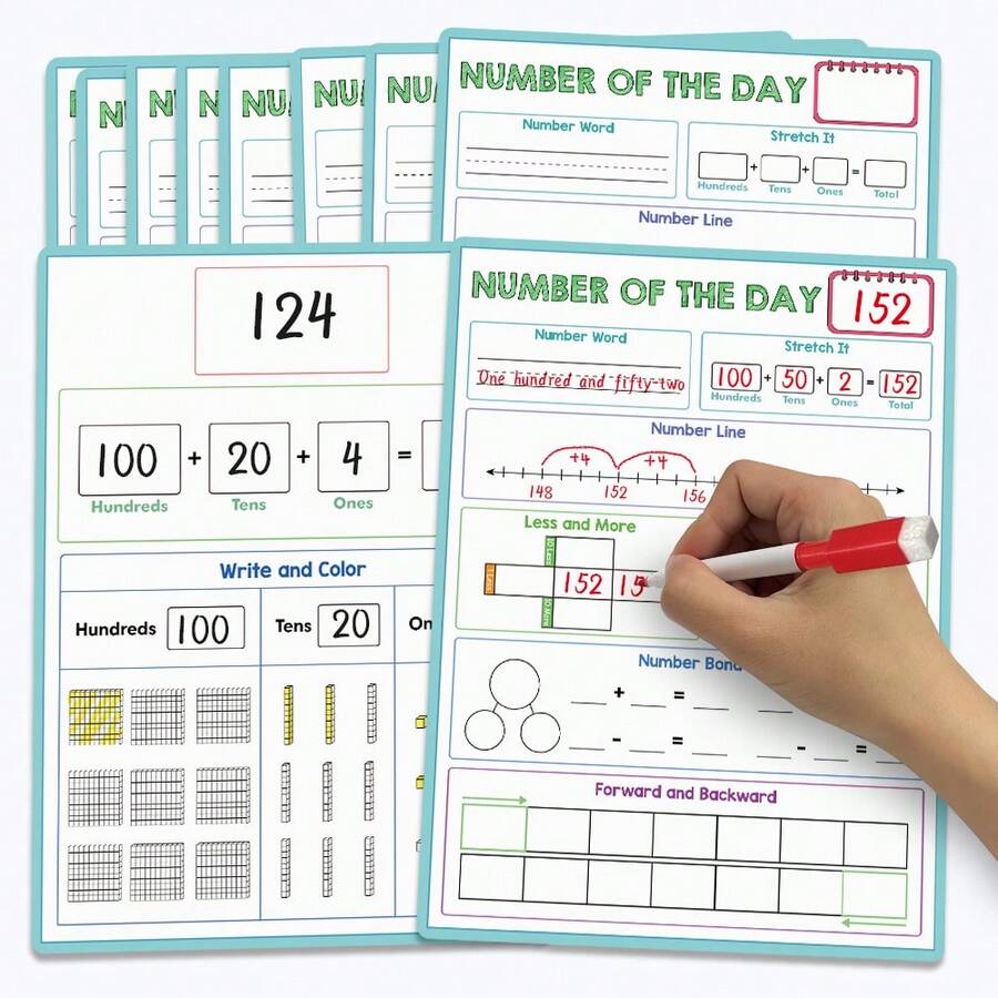 Lachilly 10pcs Reusable Math Flash Cards, Mini Whiteboard, Daily Number Chart, Daily Math Skill Practice, Elementary Teaching Aids, Addition & Subtraction Cards, Place Value Digit Blocks, Number Bones, Decimal Place Value Blocks, Math Axis Practice Sheets, Suitable For Classroom Teaching, Math Games, Teacher Supplies, Math Learning Tools, Math Activities, Math Visual Aids