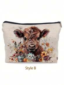 One Highland Cow And Pattern Cosmetic Bag - Polyester Travel Cosmetic Bag, Unisex Waterproof Cosmetic Organizer With Zipper, Fragrance Free Portable Beauty Storage - Unique Gift Idea - Multicolor - View 4