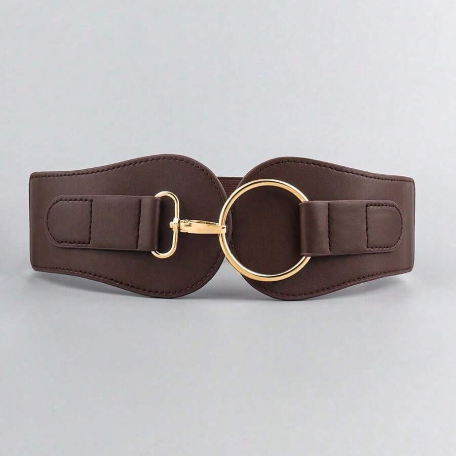 1PCS New Street - Style Simple And Personalized Elastic Wide Belt, Suitable For Coats And Suits, And Suitable For Daily Outings. - Brown - View 1