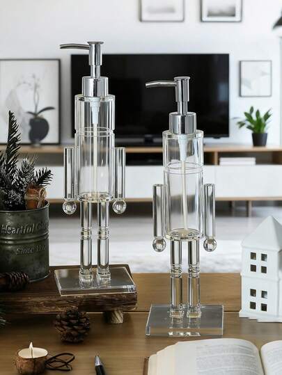 1pc Christmas Acrylic Character Soap Dispenser, Reusable Transparent Holiday Hand Soap Pump Bottle For Bathroom Decor & Refillable Festive Washing Liquid Container