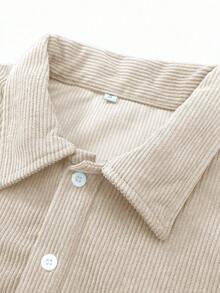 男士灯芯绒领长袖 Polo 衫，休闲宽松纯色套头衫，适合春秋季穿着。 - 杏色 - 查看 3