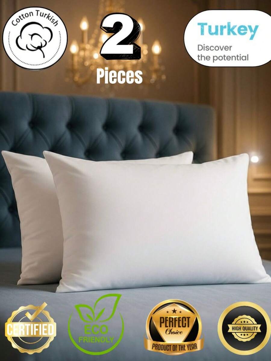 2-Pack 50*70 Cm Silicone Fiber Pillow – Soft & Supportive Bed Pillows With 100% Microfiber Cover, Vacuum Packed, Hypoallergenic & Machine Washable | Made In Turkey - White - View 1