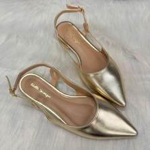Women's Comfortable Slingback Sandal With Buckle And Side Detail, Classic Style, Black, Caramel, Almond - 金子 - 查看 2