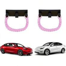 Ganchos para asiento trasero de coche, organizadores para bolsos, bolsos, abrigos, gancho para el techo, asas de agarre, ganchos de ayuda para niños mayores, se adapta a Tesla modelo 3, modelo Y X - Blanco y rosa (White and Pink) - Ver 15