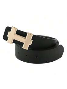 一款不显身材的大码腰带，单条装，女士时尚奢华设计师款牛皮腰带，搭配牛仔裤，PU皮革表带，金色扣环。 - 多色 - 查看 3