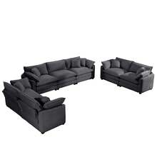 Modern Fabric Living Room Sofa 2-Piece Set, Two 2 Seater Sofa And One 3-Seater Sofa, Upholstery Large Deep Seat Set Of 3 Sofas With Comfortable Cushions And Pillows - Xám - Xem 4
