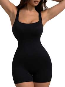 Women Shapewear Bodysuit Tummy Control Full Body Shaper Shorts Tank Tops Slimming Seamless Shaping Underwear - màu đen - Xem 6