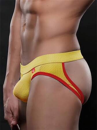 1 pieza Tanga de malla transpirable y de secado rápido de cintura baja y sexy para hombres, ropa interior masculina, tanga tipo bikini para gimnasio, deportes, fiestas y uso casual