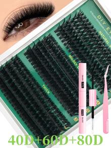 全新平台热销：单簇假睫毛，每包270/290/300片，浓密型混搭，30D+40D+50D/40D+60D+80D/60D+80D+100D，D型卷翘，长度10-16毫米，DIY睫毛簇，打造自然妆效，浓密纤长，超柔软轻盈，可重复使用，单根假睫毛，睫毛嫁接套装 - 綠色 - 查看 13