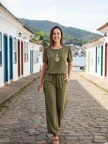 Elegant Casual Pocket Knot Home - Verde militar - Ver 1