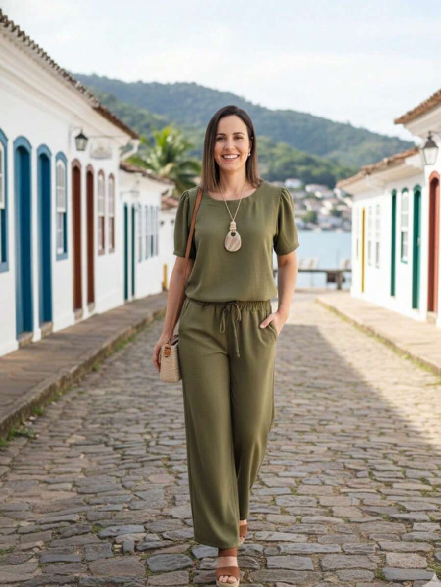 Elegant Casual Pocket Knot Home - Verde militar - Ver 1