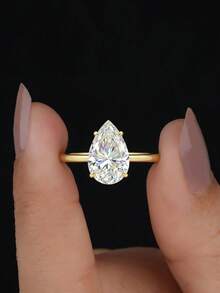 1 Carat Elegant Pear Cut Moissanite Solitaire Ring, 925 Sterling Silver Luxury Engagement Ring, Promise Ring, Anniversary Ring, Women's Jewelry Gift, Christmas Gift