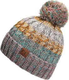 Gorro de invierno para mujeres exclusivo con puntadas de semillas y pompones de confeti (HAT-1816)(HAT-2214)(HAT-2085)(HAT-3841) - Sombrero: verde azulado - Ver 6