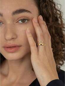 Milacolato Dainty 14K Gold Filled Stack Rings, Comfort Fit Non Tarnish Thin Bands 1mm&3mm - Multicolor - View 4