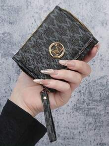 Billetera de mujer 2025 nueva, corta y con estilo, con estampado europeo y americano, múltiples ranuras para tarjetas y monedero con clip para dinero - Multicolor - Ver 2