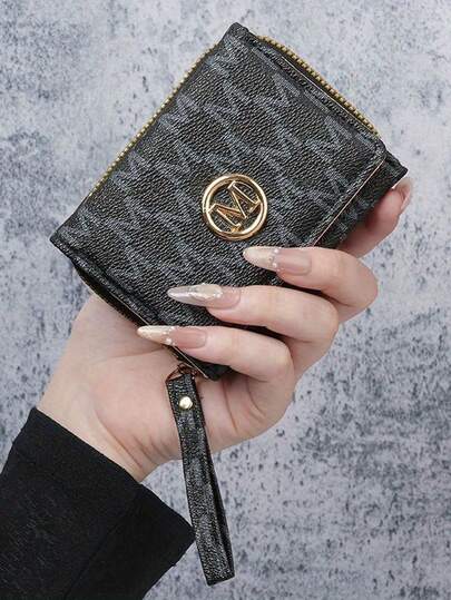 Billetera de mujer 2025 nueva, corta y con estilo, con estampado europeo y americano, múltiples ranuras para tarjetas y monedero con clip para dinero