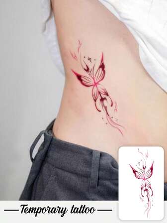 1 Piece Of Valentine's Day Temporary Tattoo Sticker, Y2K Style Red Flame Butterfly Pattern, Waterproof, Sweatproof, Washable, Non-Reflective, Simulated Tattoo On Arm And Shoulder, Suitable For Fashionable People, Lasting 3-5 Days
