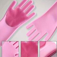 Heat Resistant Extra Long Pet Bath Gloves - Textured Latex Rubber Gloves For Dog Washing, Dishwashing & Household Cleaning, Slip Resistant & Durable - Pink - View 12