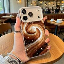 Funda de Teléfono Marrón con Diseño de Luna y Remolinos Galácticos para Modelos de  y  Adecuada para Todas las Estaciones Opción de Regalo Ideal - Plateado - Ver 1