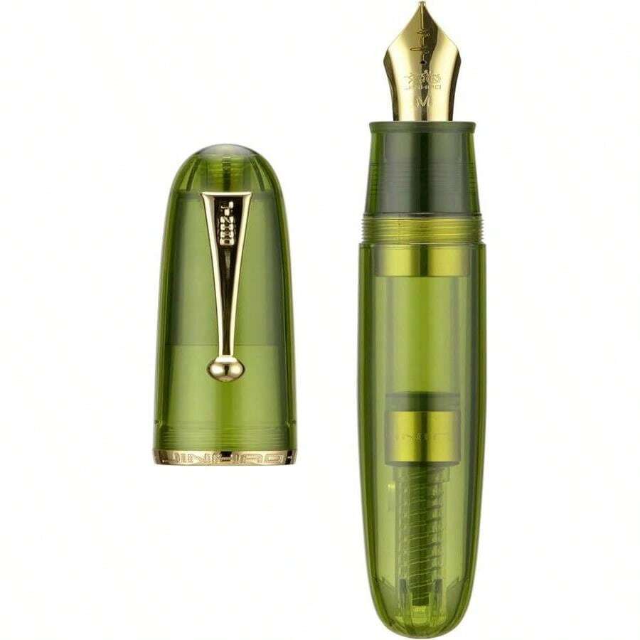 Jinhao 9019 DaDao Series Fountain Pen, Size 8 Fine Cardiogram Nib With Large Ink Converter, Transparent Olive Green Acrylic Design Smooth Writing Pen (Gold Trim) - MàuF - Xem 1
