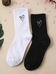 2 Pairs Women's Hollow Heart Mid-Calf Socks - Multicolor - View 6