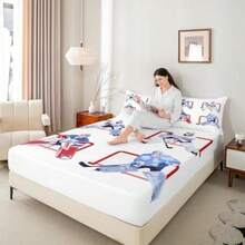 Juego de sábanas de juego de Ice Puck para niños de hockey sobre hielo, juego de sábanas de estilo de tinta con bolsillo profundo, sábana bajera de color negro, decoración de sala de juegos, 3 piezas(default) - Multicolor - Ver 9