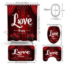 1pc/3pcs/4pcs Valentine's Day LOVE Rose Flower Heart Multifunctional Bathroom Decor Shower Curtain Set, Free 12 Hooks Included, Elegant Holiday Atmosphere, Bathroom Mat, U-Shaped Toilet Mat And Round Toilet Mat, Suitable For All Scenarios Bathroom Set - Multicolor - View 24