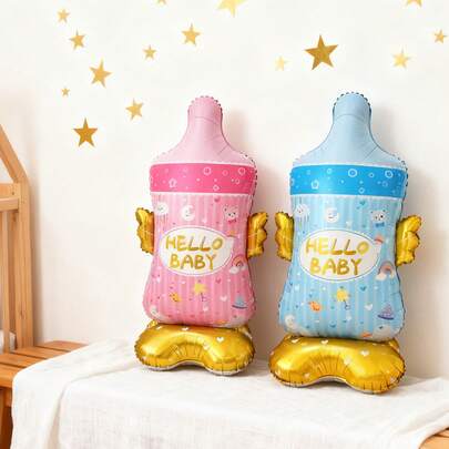 2个婴儿奶瓶形状铝箔气球，粉色和蓝色，性别揭晓派对装饰，婴儿派对氛围装饰