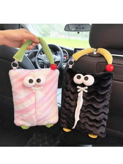 1pc Cute Monster Pattern Car Tissue Boxes/Hanging Tissue Boxes/Creative Cartoon Car Interior Decorations/Bedroom Plush Tissue Box Covers/Stylish And Practical Interior Decorations/Adorable Design Makes Driving More Enjoyable/Unique Gift Choice/Made With Child And Pet Materials