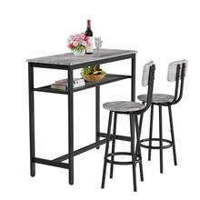Conjunto de mesa de bar cuadrada gris para 2, juego de mesa de bar de 3 piezas ahorradora de espacio con 2 taburetes para la cocina, rincón de desayuno o sala de fiestas - Gris + MDF + 2 plazas - Ver 7