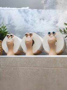 1pc Multicolor Funny Snail Shaped Tissue Paper Holder With Vivid Eyes And Face - Humorous Bathroom Decor, Self-Adhesive Plastic, Beige, Tissue Paper Not Included, Bathroom Decor And Accessories Toilet Paper Roll Holder - Multicolor - View 5