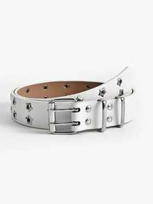 1 Piece Y2K Punk Star Studded Adjustable Size Faux Leather Wide Waist Belt - With Shiny Metal Star Rivets & Silver Chain Detail, Durable Faux Leather Material, Waist Cinching & Figure Flattering Design, Fashion Waist Accessory For Women