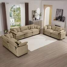 Modern Fabric Living Room Sofa 2-Piece Set, Two 2 Seater Sofa And One 3-Seater Sofa, Upholstery Large Deep Seat Set Of 3 Sofas With Comfortable Cushions And Pillows - Nâu - Xem 12