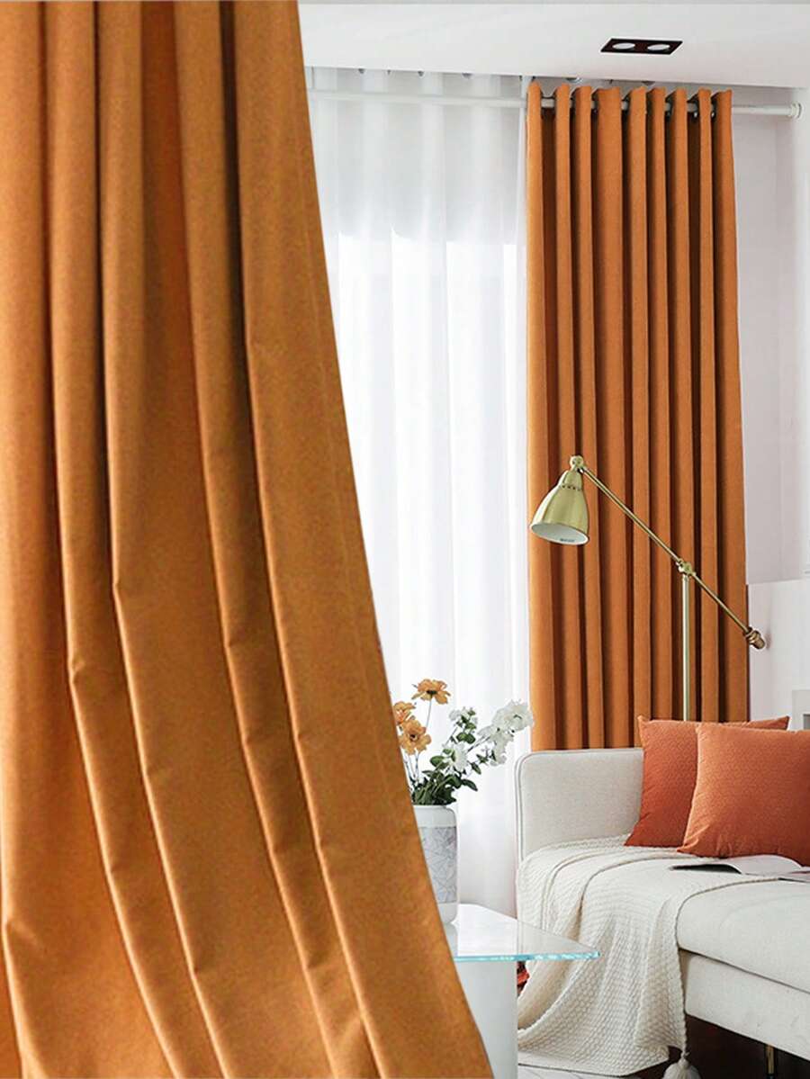 1pc Minimalist Orange Blackout Curtain Fabric, Suitable For Living Room, Bedroom, Balcony, Soft & Washable - Orange - View 1